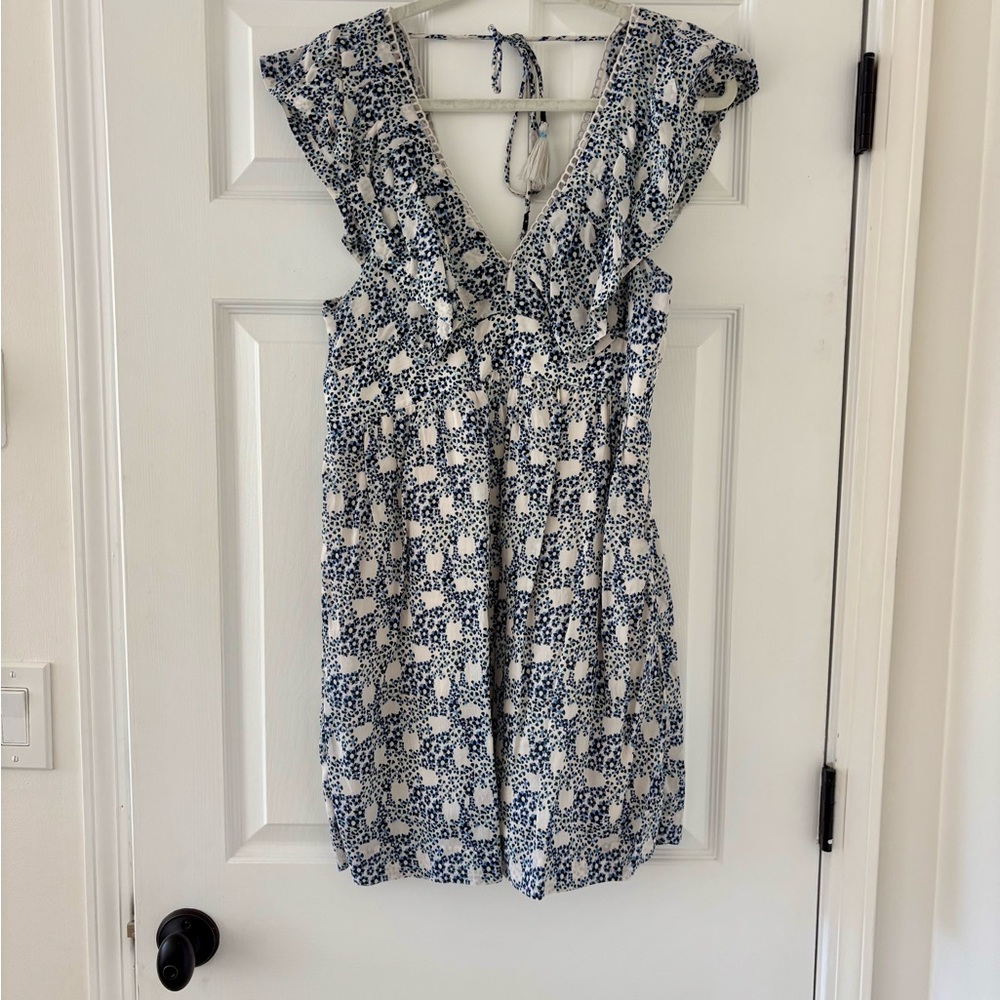 Anthropologie Blue and Cream Patterned Dress